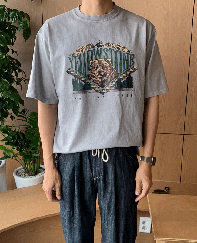 피그먼트 베어 반팔 티셔츠(프리미엄)(3color) -품절-